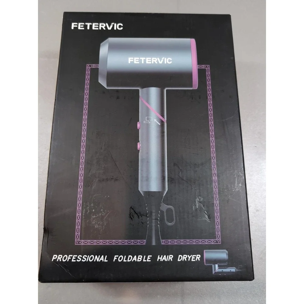 FETERVIC Professional Foldable Hair Dryer 2000W Ionic Blow Dryer D089 Black Pink